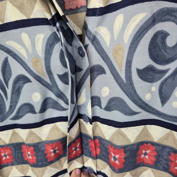 Lemon Grass Boho Button Front Blouse Shirt M Vintage Rayon Bold Abstract Print - Picture 8 of 11
